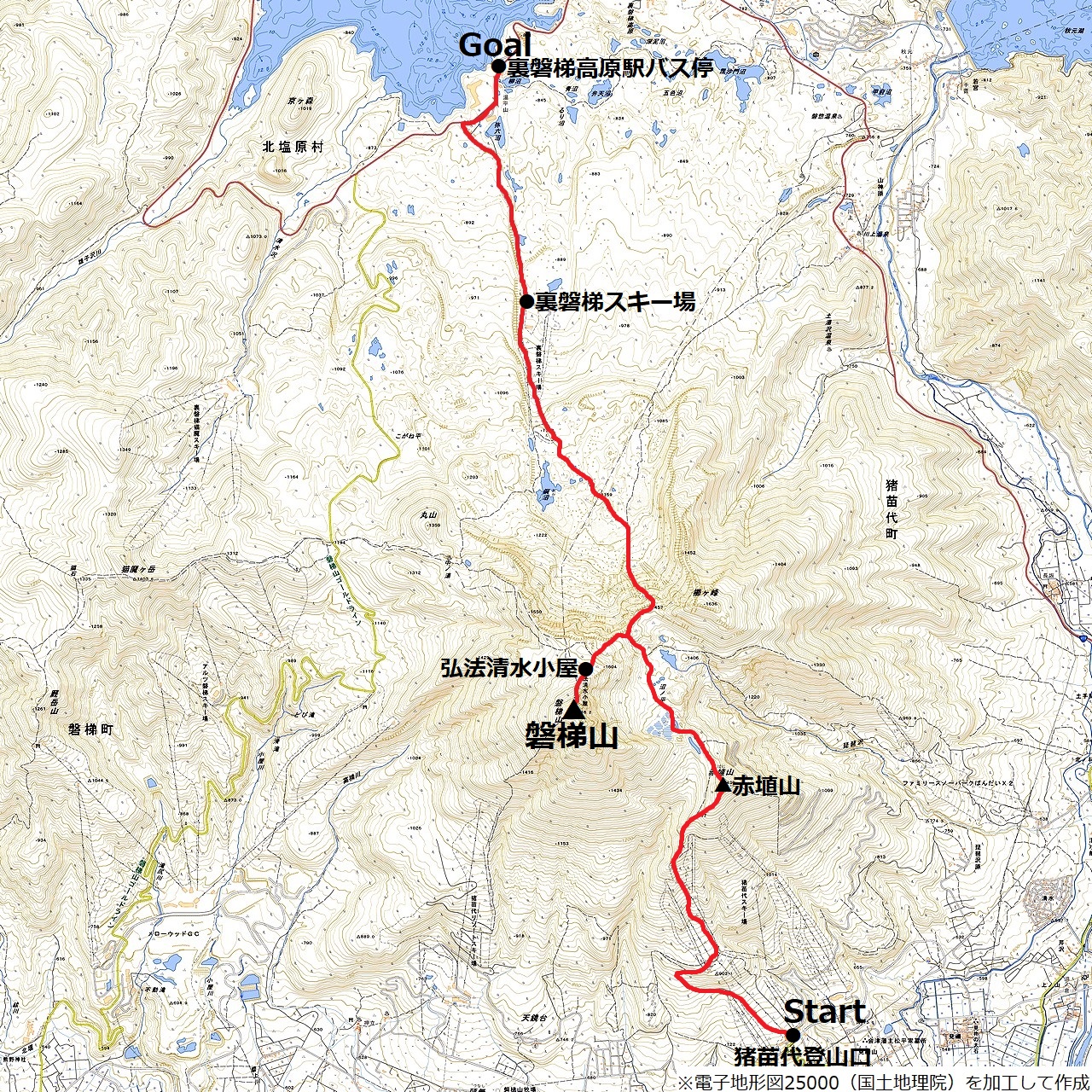 磐梯山のコースマップ