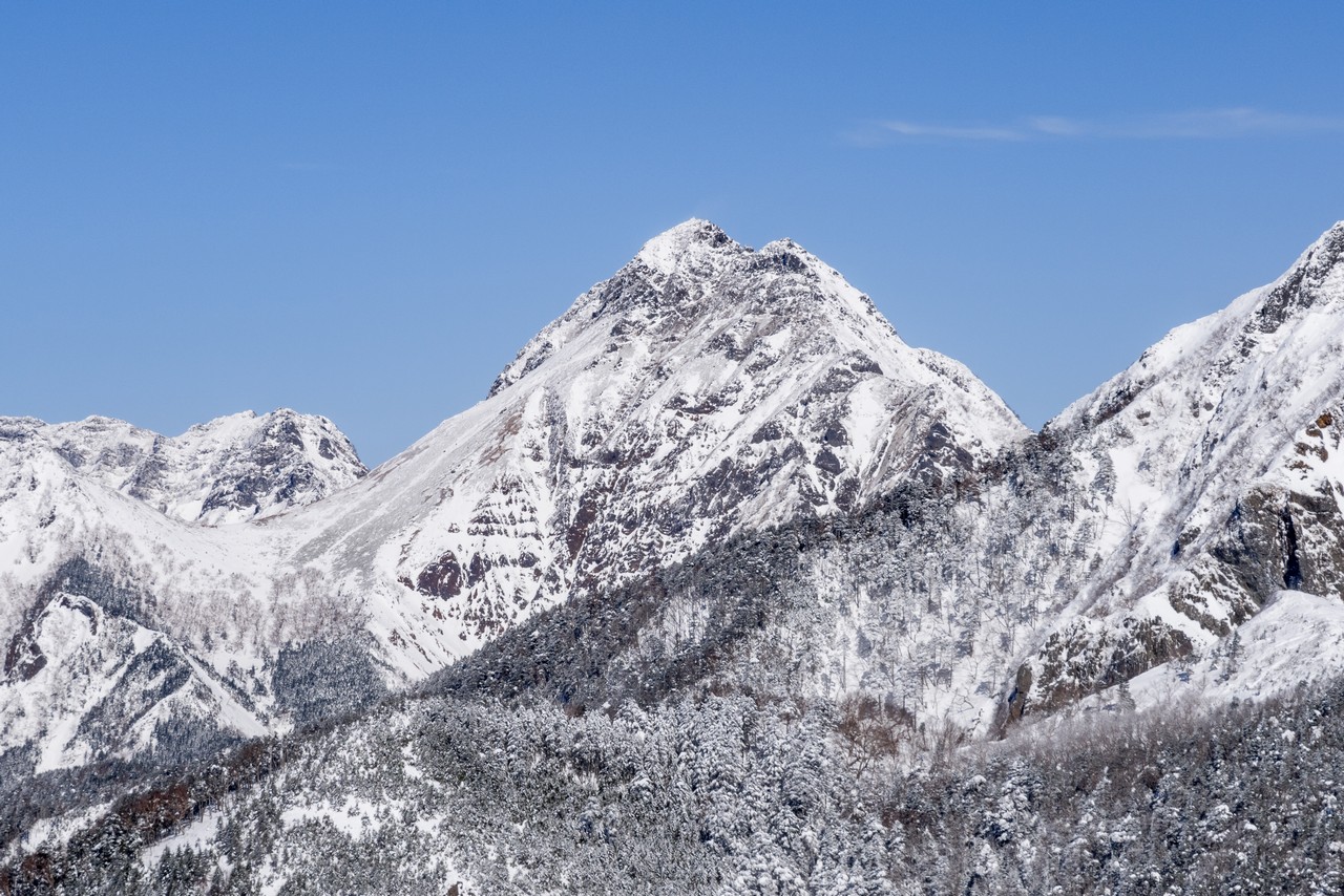 編笠山から見た冬の赤岳