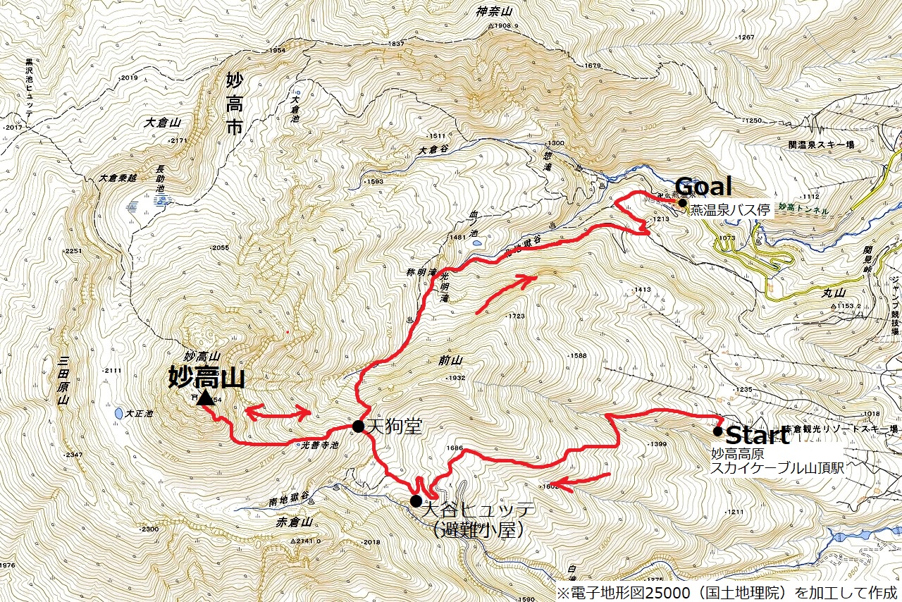 妙高山のコースマップ