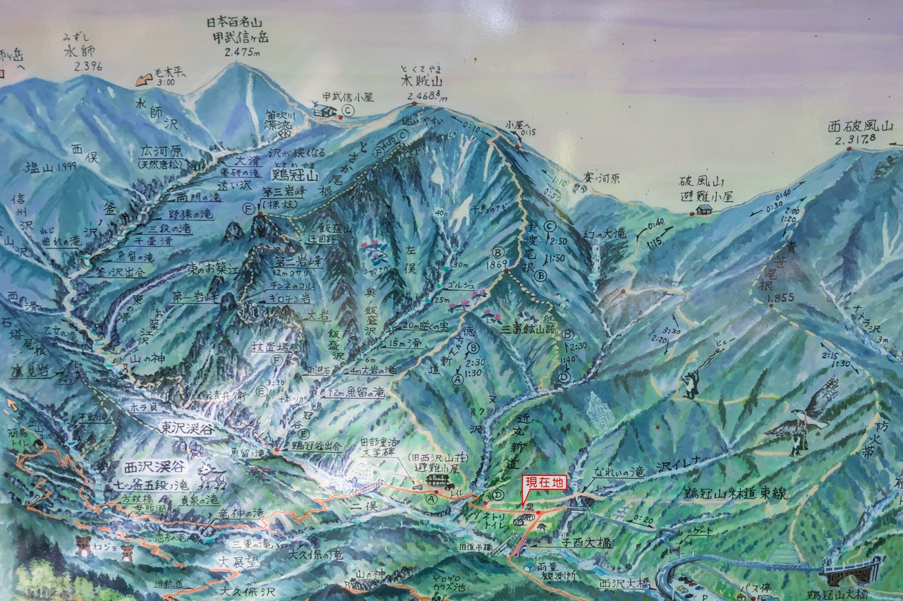 西沢渓谷の鳥瞰図