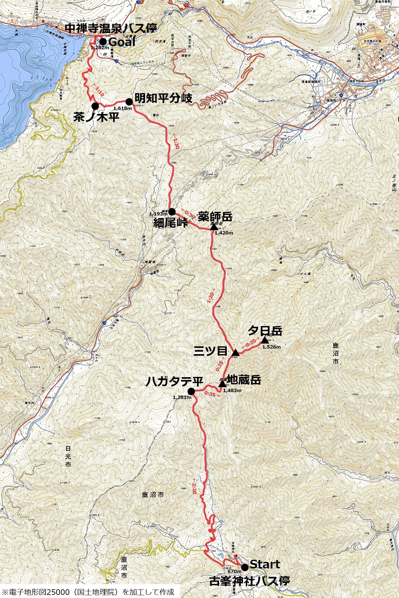 禅頂行者道のコースマップ