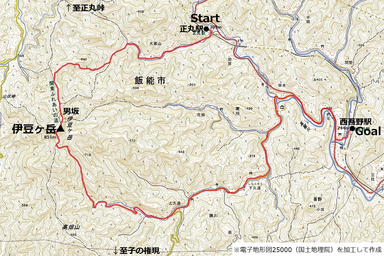 伊豆ヶ岳のコースマップ