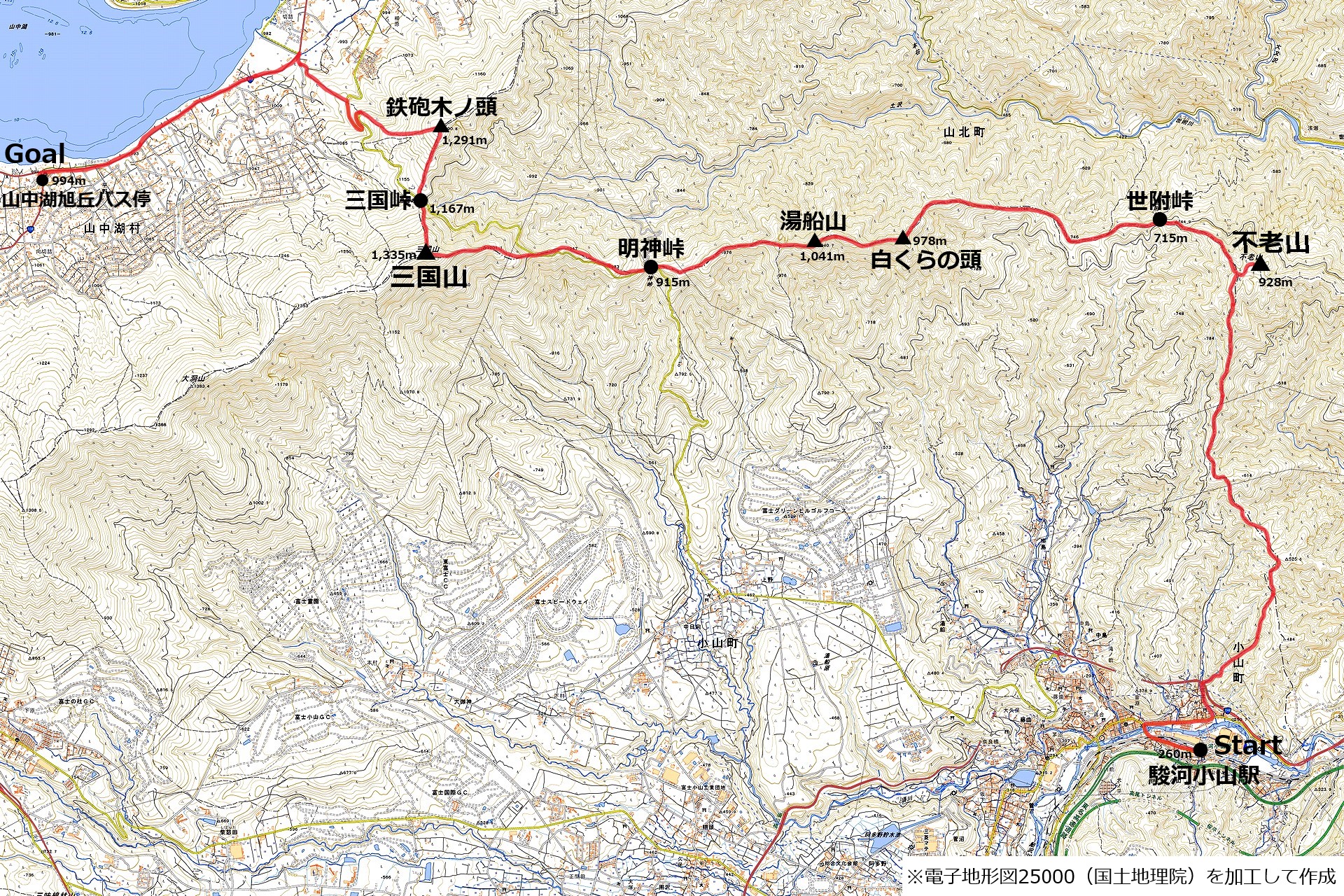 富士箱根トレイルのコースマップ