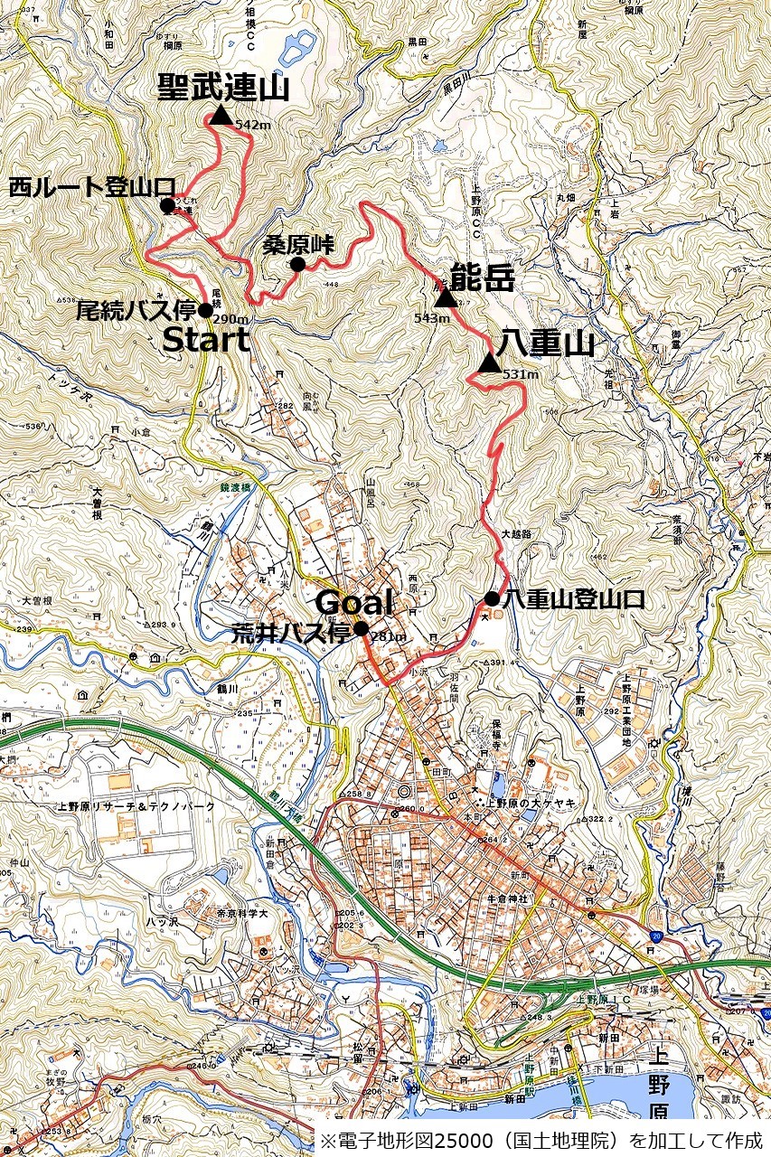 聖武連山～八重山のコースマップ