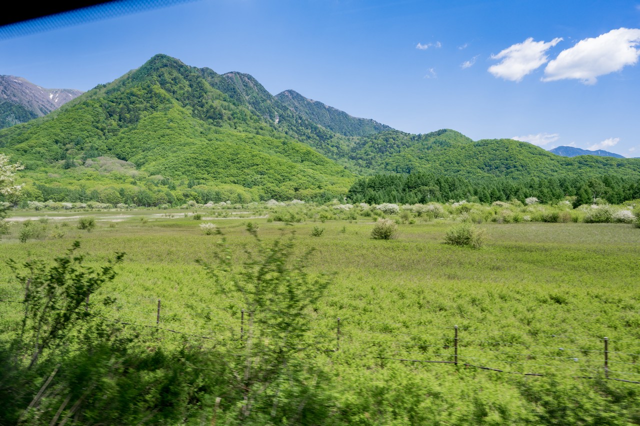 低公害バスの車窓から見た小田代原
