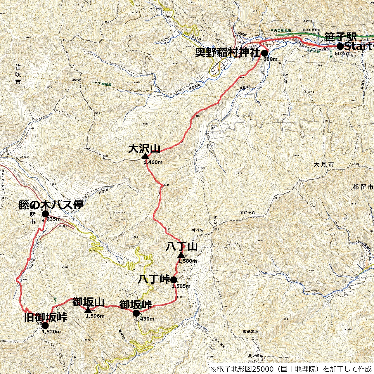 河口湖アルプスのコースマップ