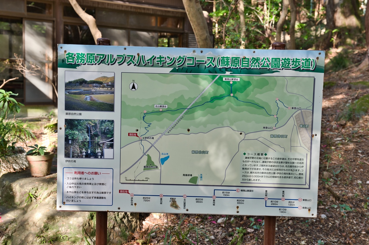 伊吹の滝に設置された各務原アルプスの案内図
