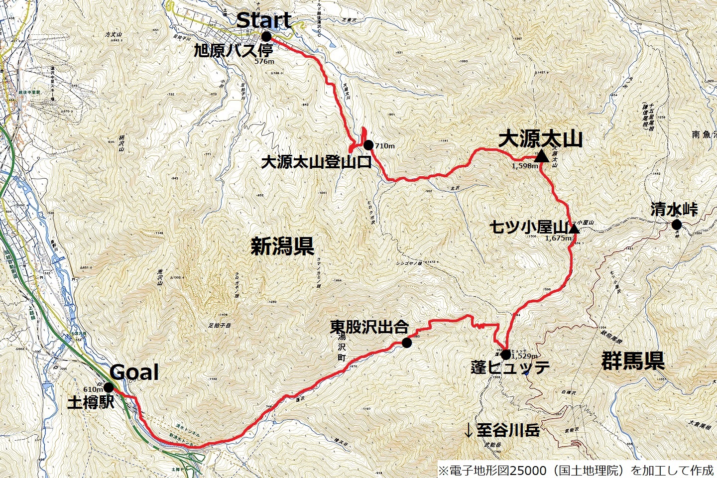 大源太山のコースマップ
