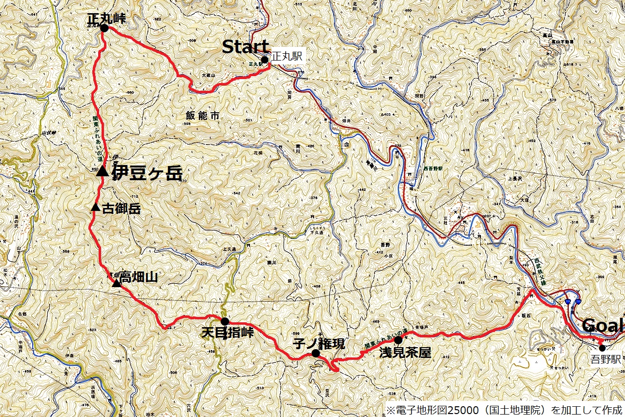 伊豆ヶ岳のハイキングマップ
