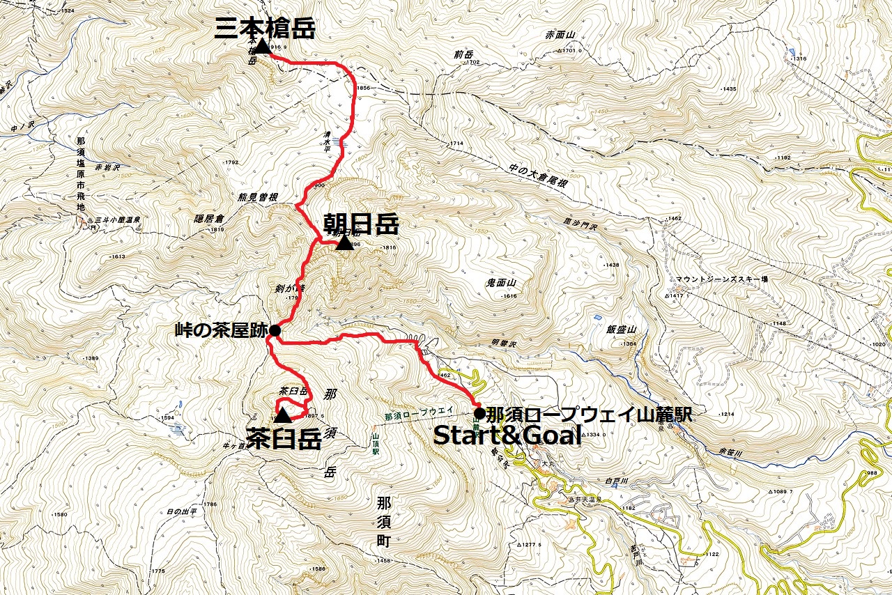 那須岳のコースマップ