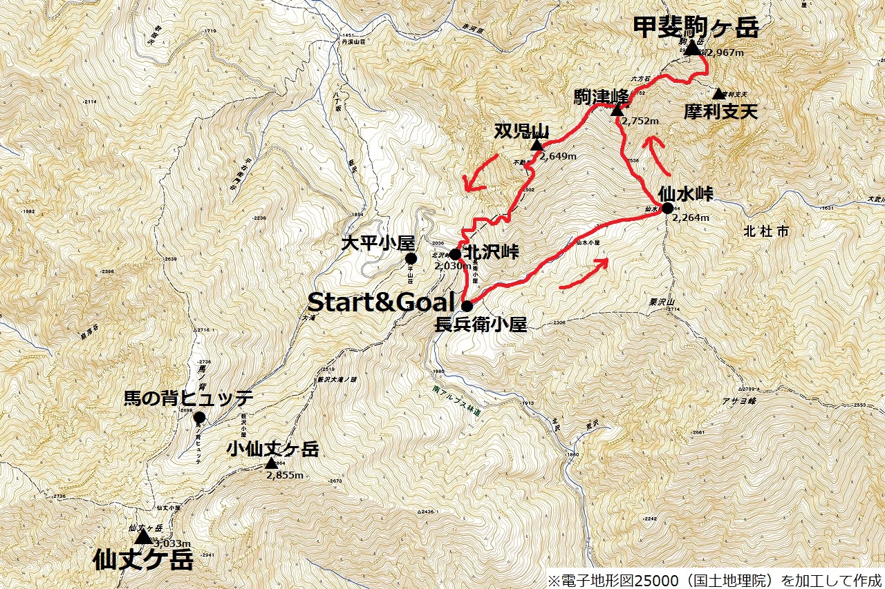 甲斐駒ケ岳の地図