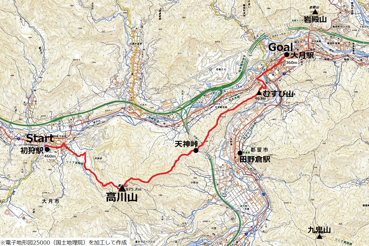 高川山のコースマップ
